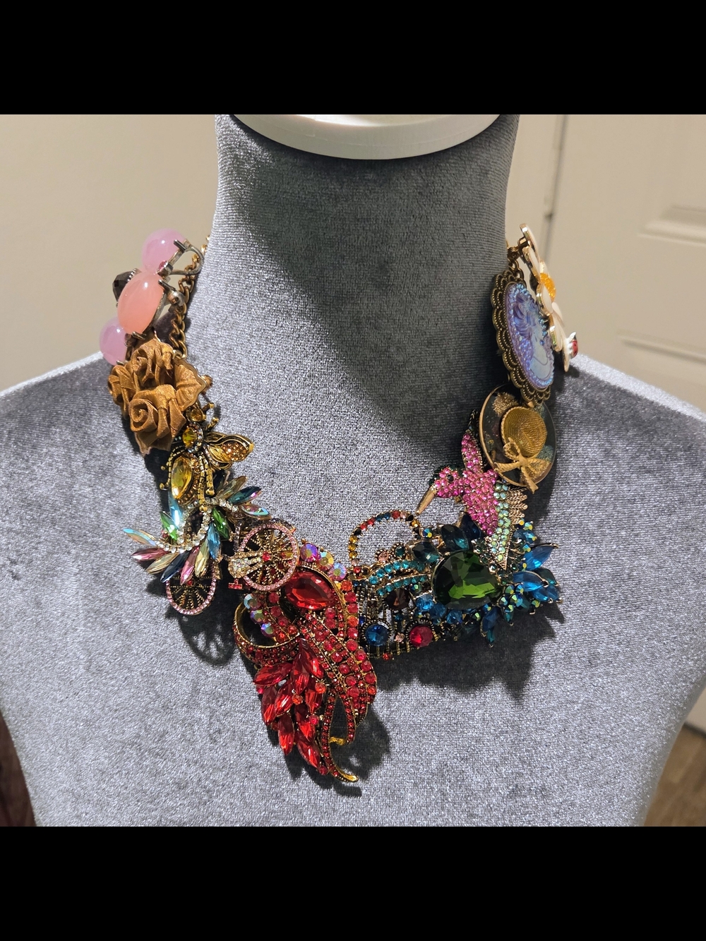 Multicolor Crystal Statement Necklace - Bold Gem Floral Design